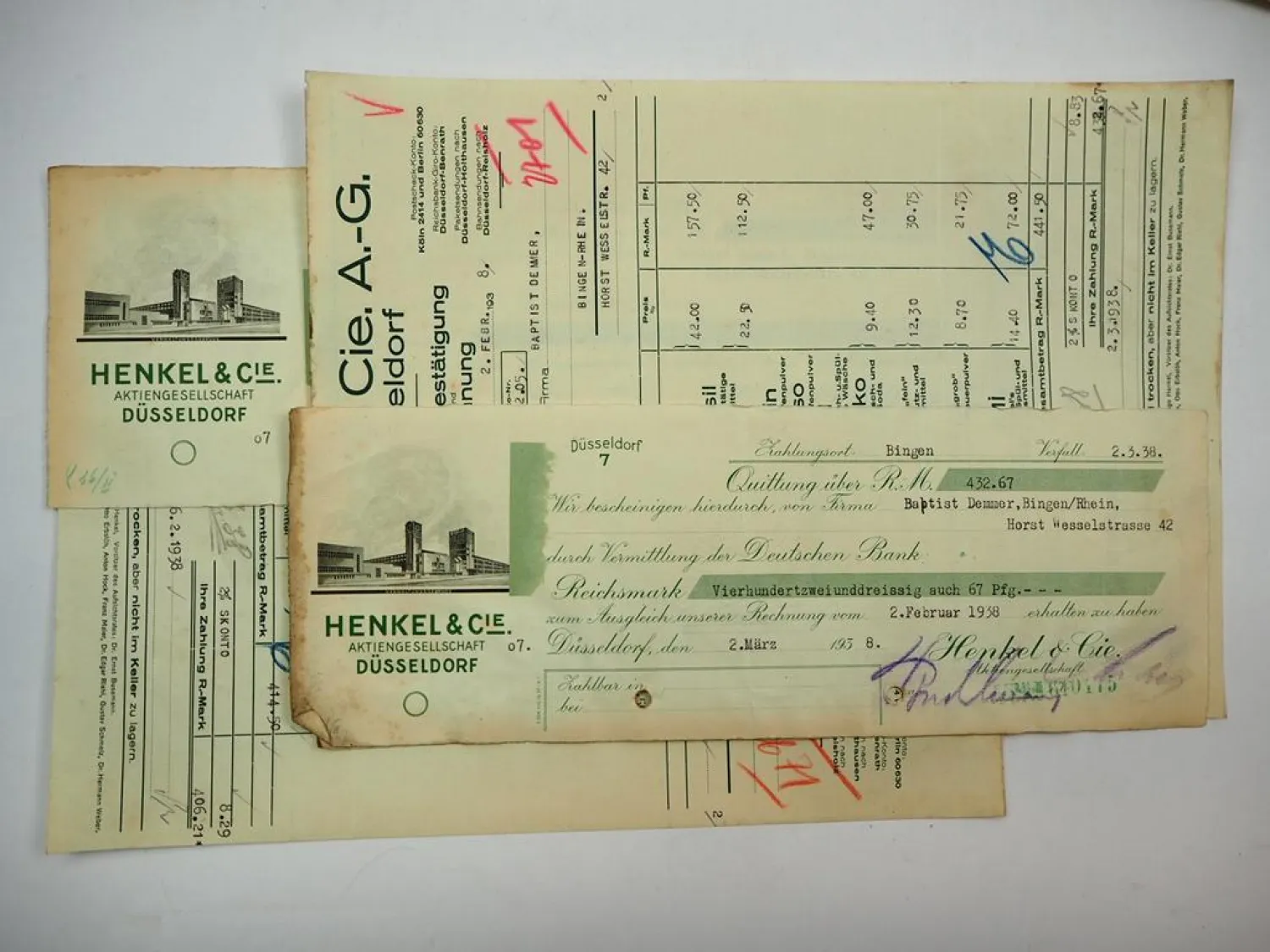 Posten Rechnungen z. B. Erdal Henkel Nestle Maggi Oetker Rütli 1930/40er Jahre