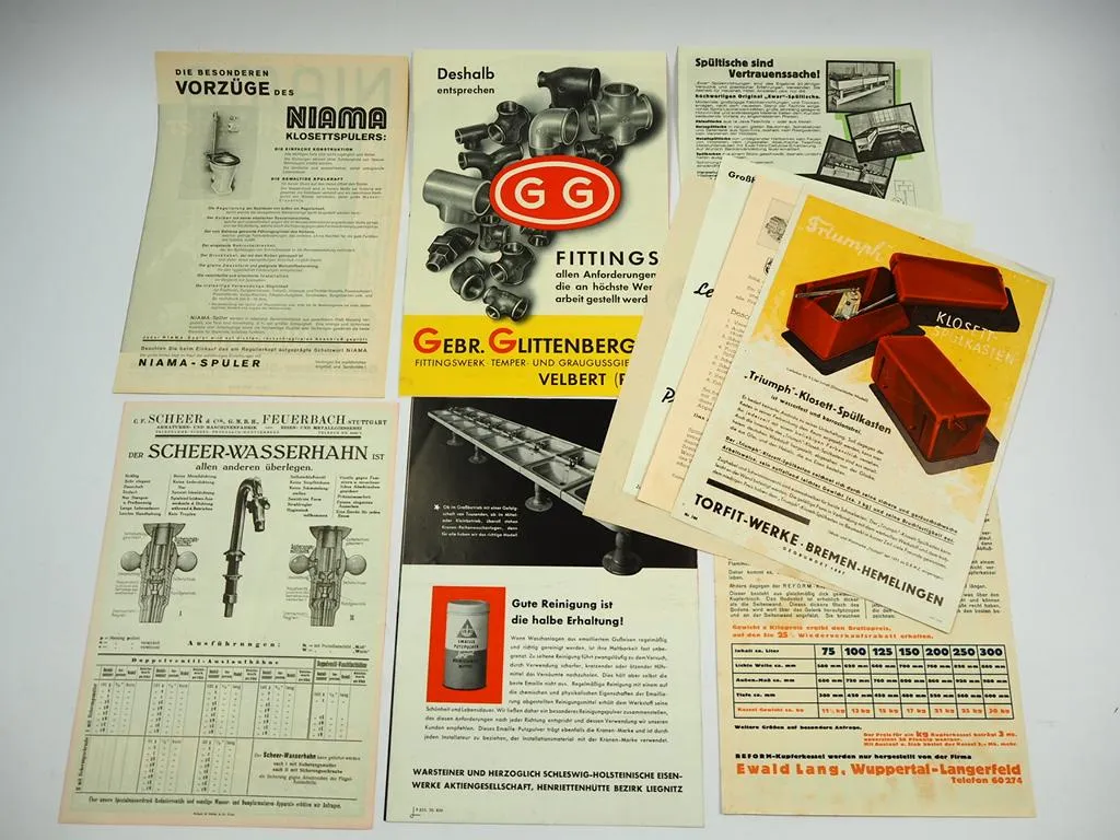 Posten Werbung Sanitär Anlagen 10x Prospekt 1930er Jahre