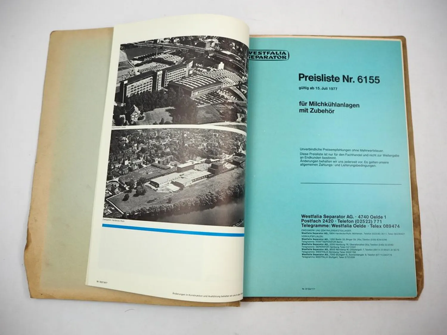 Posten Westfalia Milchkühlanlagen Betriebsanleitung ETL Prospekt 1970er Jahre