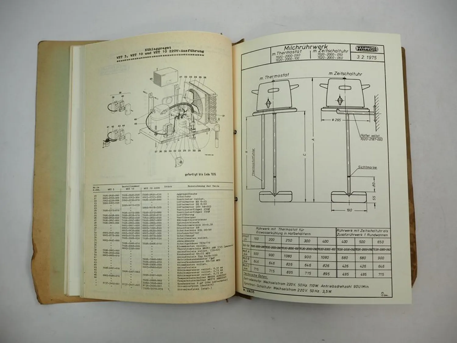 Posten Westfalia Milchkühlanlagen Betriebsanleitung ETL Prospekt 1970er Jahre