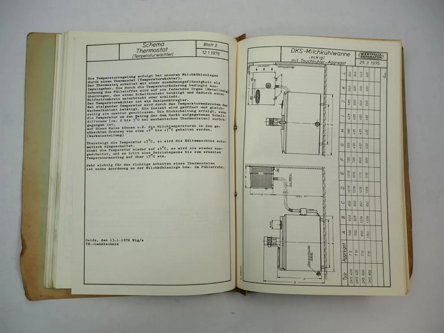 Posten Westfalia Milchkühlanlagen Betriebsanleitung ETL Prospekt 1970er Jahre