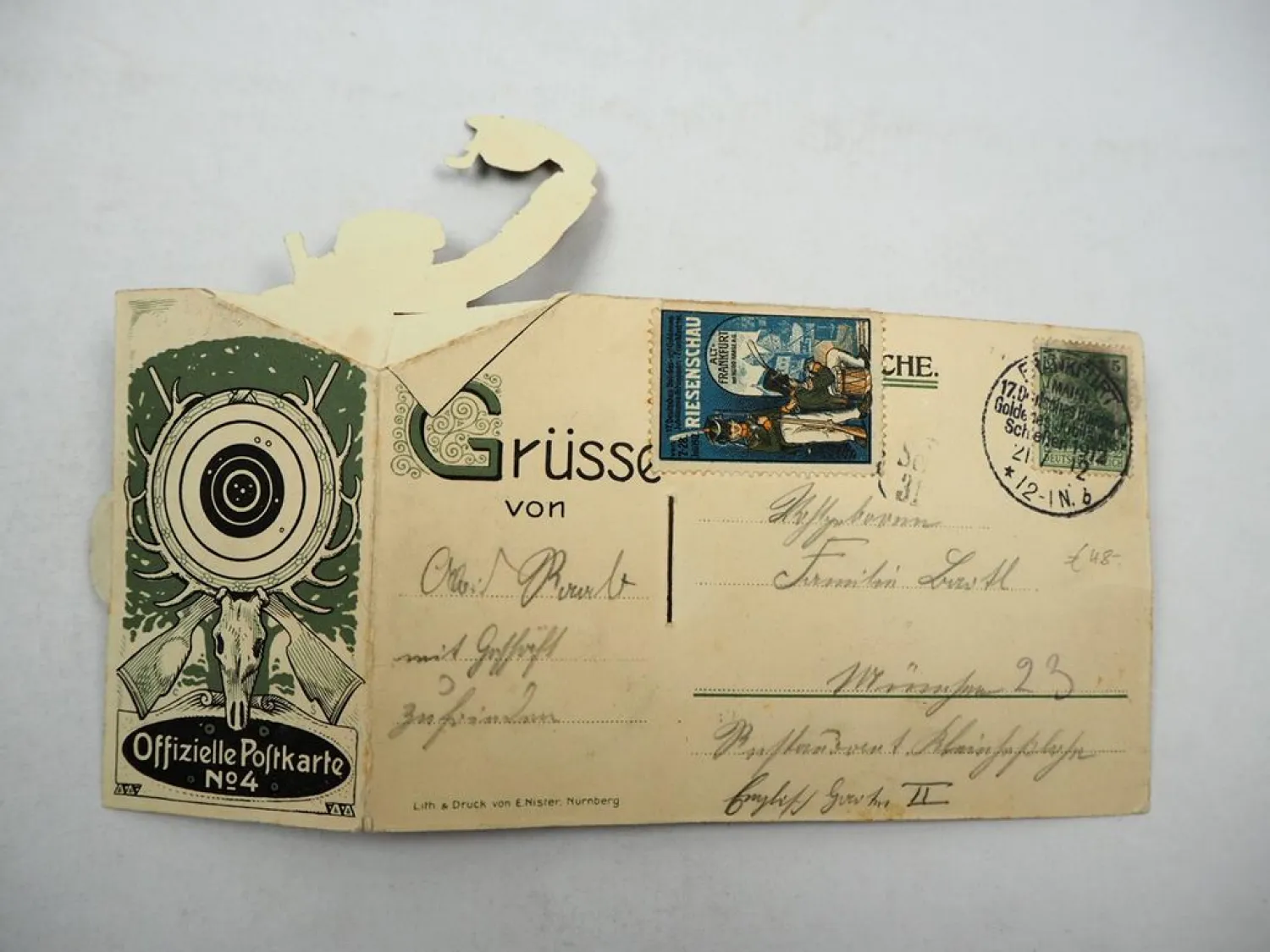 Postkarte 17. Deutsches Bundesschiessen zu Frankfurt 1912 aufklappbar