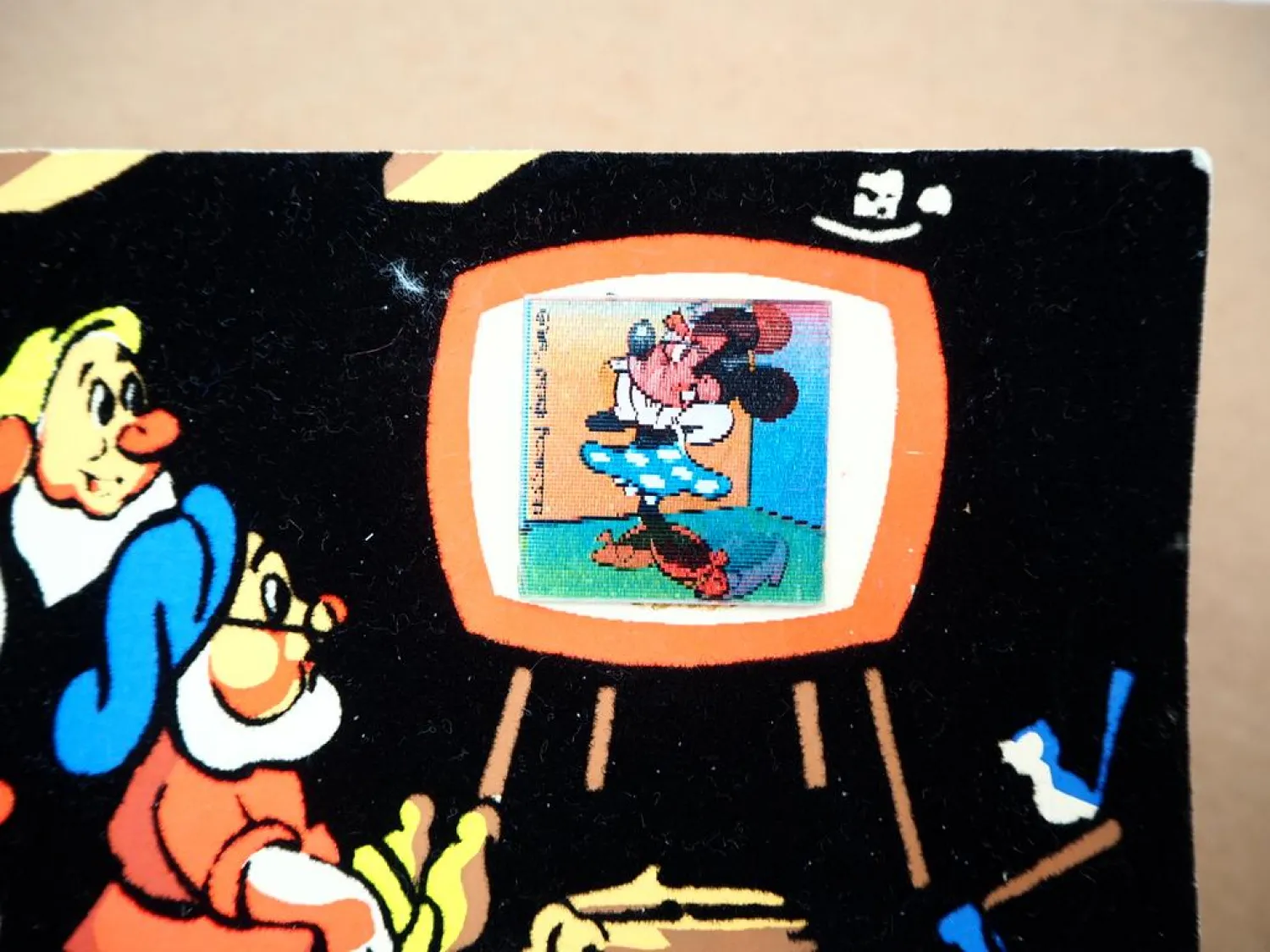 Postkarte Walt Disney 1961 Samt mit Flip-Effekt Zwerge und Minnie Maus
