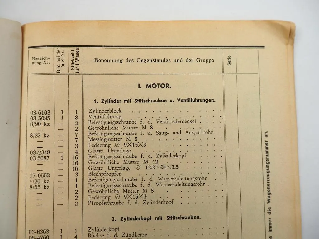 Praga Baby PKW Serie 9 10 Ersatzteilliste Ersatzteilverzeichnis 1937