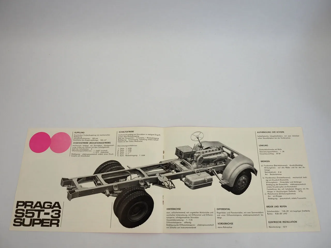 Praga S5T-3 Super Fahrgestell Pritschenwagen Kipper LKW Prospekt ca 1970