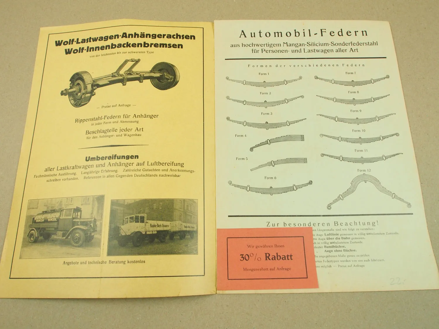 Preisliste Carl Wolf Automobil Federn April 1935 Rosswein in Sachsen