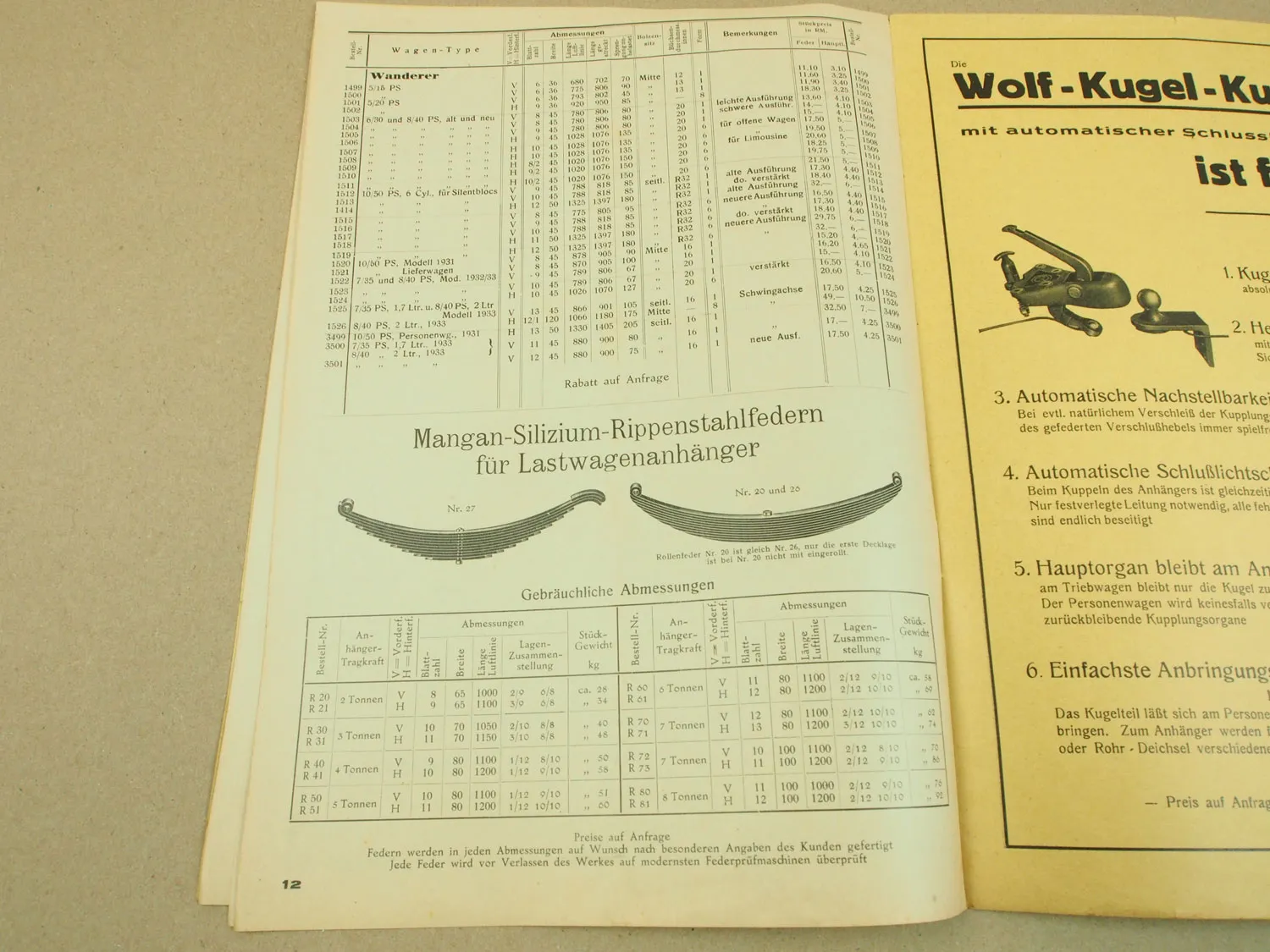 Preisliste Carl Wolf Automobil Federn April 1935 Rosswein in Sachsen
