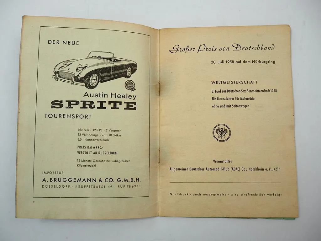 Programmheft Grosser Preis von Deutschland Nürburgring Motorrad 1958