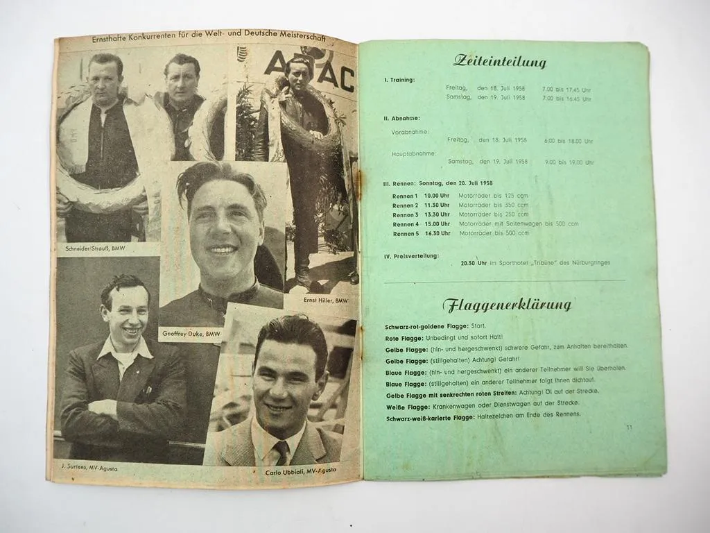 Programmheft Grosser Preis von Deutschland Nürburgring Motorrad 1958
