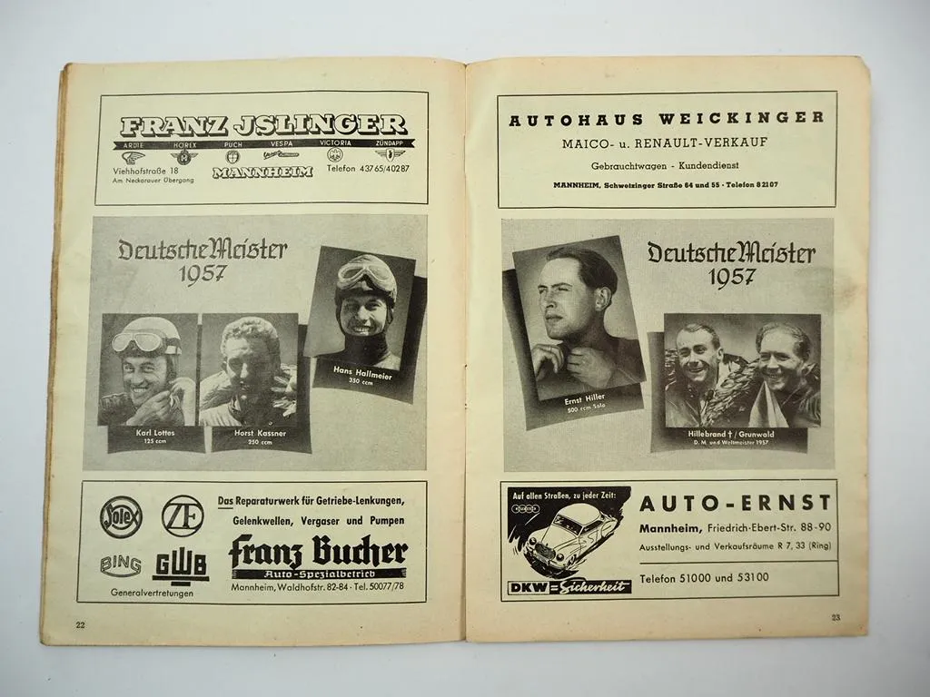 Programmheft Hockenheim Internationales DMV Rheinpokal Rennen Motorrad 1958