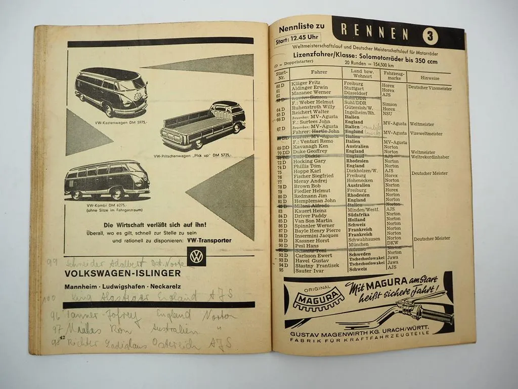 Programmheft Hockenheim Internationales Rheinpokal Rennen Motorrad 1959