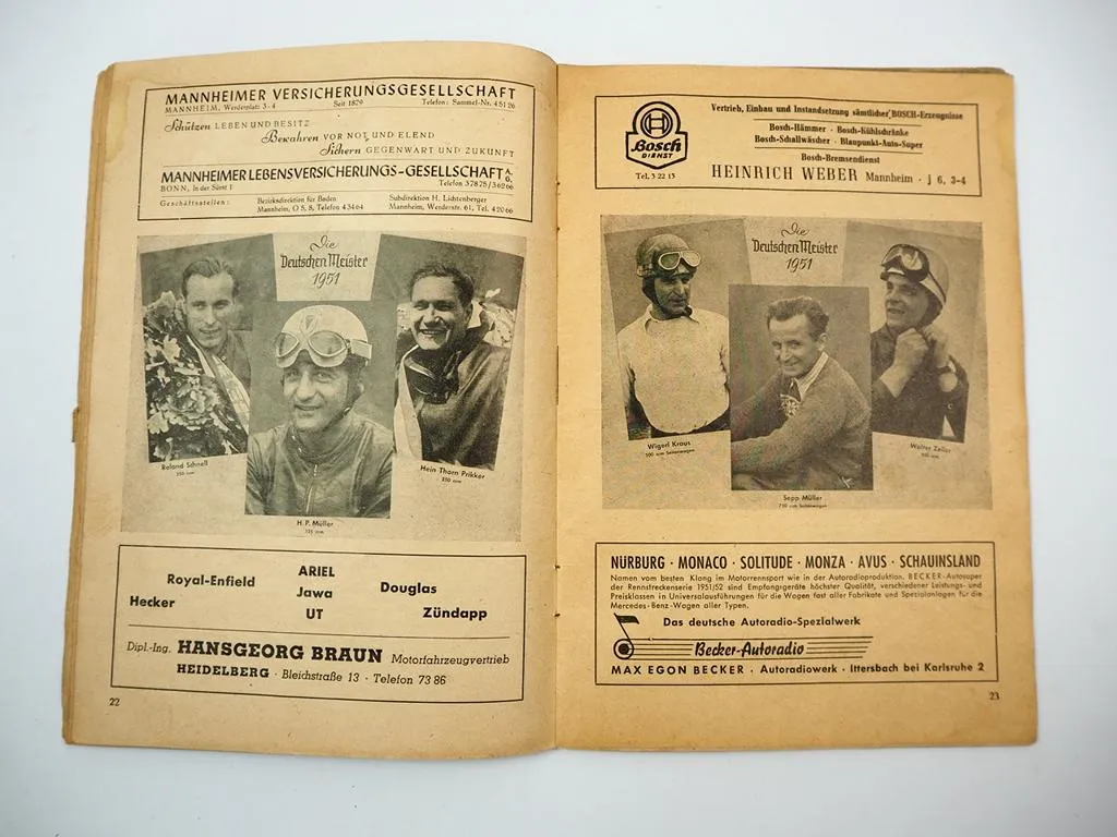 Programmheft Hockenheimring Internationales DMV Rheinpokal Rennen Motorrad 1952