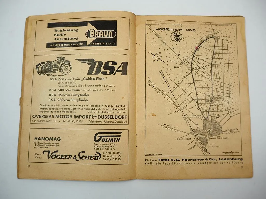 Programmheft Hockenheimring Internationales DMV Rheinpokal Rennen Motorrad 1952