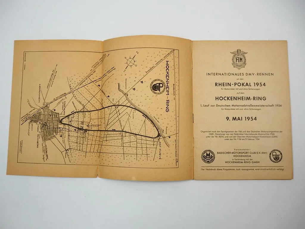 Programmheft Hockenheimring Internationales DMV Rheinpokal Rennen Motorrad 1954