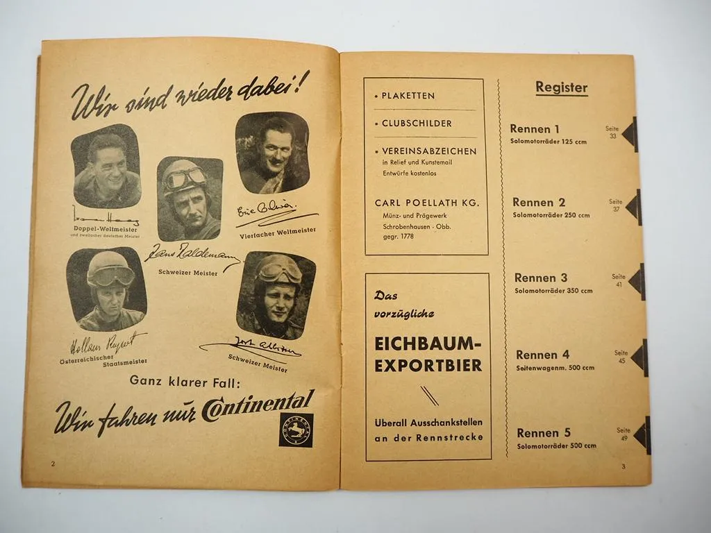 Programmheft Hockenheimring Internationales DMV Rheinpokal Rennen Motorrad 1954