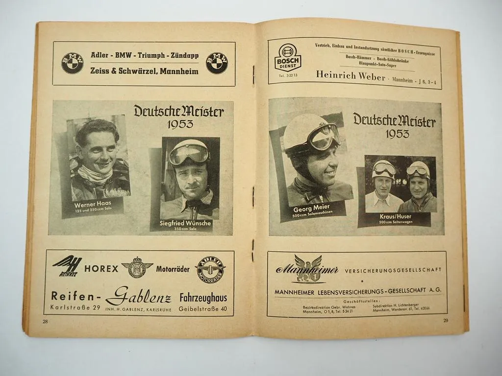 Programmheft Hockenheimring Internationales DMV Rheinpokal Rennen Motorrad 1954