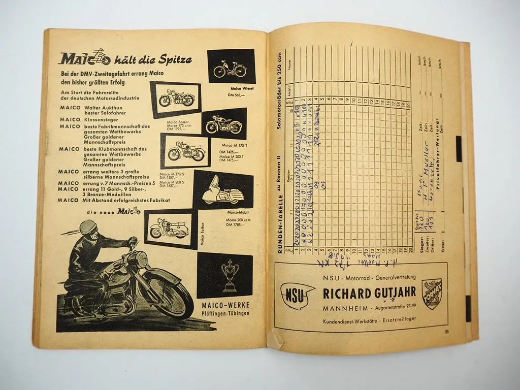Programmheft Hockenheimring Internationales DMV Rheinpokal Rennen Motorrad 1954