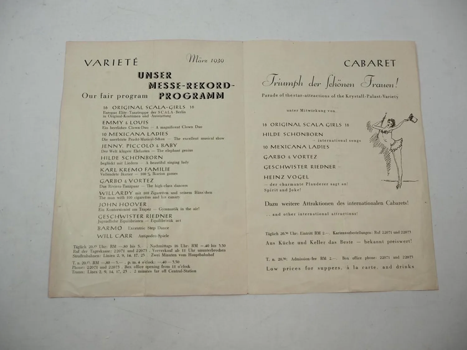 Programmheft Variete Krystall Palast Leipzig 1939 Messeprogramm