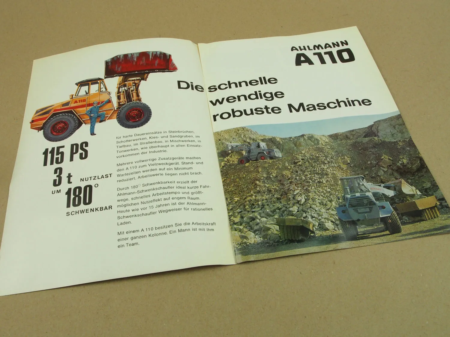Prospekt Ahlmann A110 Radlader Schwenklader mit Deutz Motor 60er Jahre