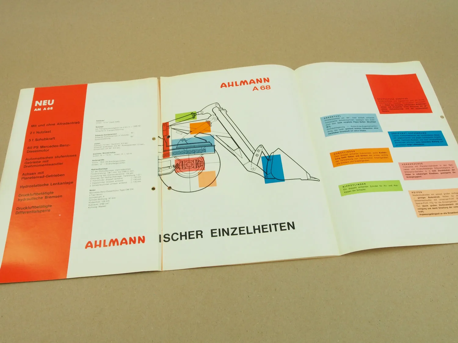 Prospekt Ahlmann A68 Schwenklader mit Mercedes Benz Motor von 1965