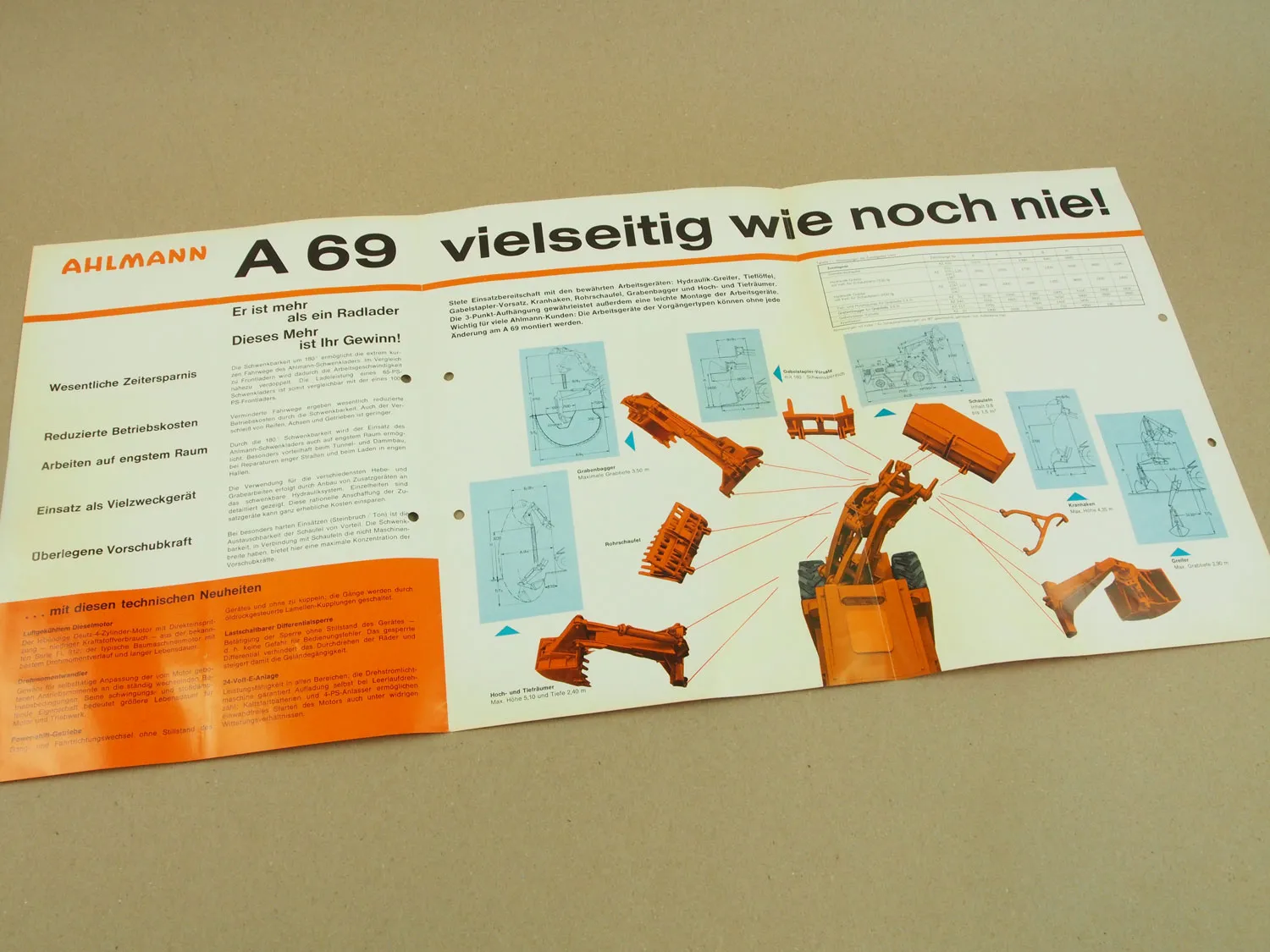 Prospekt Ahlmann A69 Schwenklader mit Deutz Motor 1969