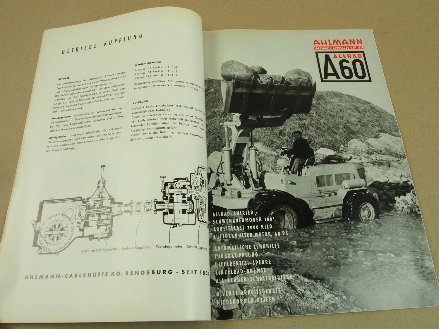 Prospekt Ahlmann Schwenklader A45 A60 Allrad Schaufeln Grabengeräte von 1962