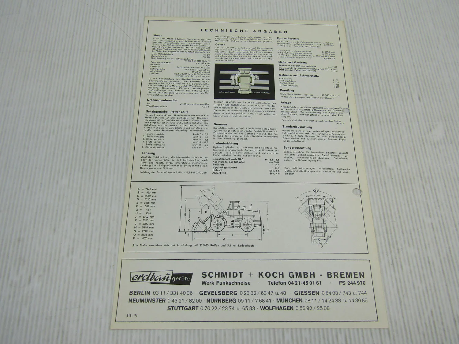 Prospekt Allis Chalmers 745 Gelenklader mit Magrius Deutz LKW 1971