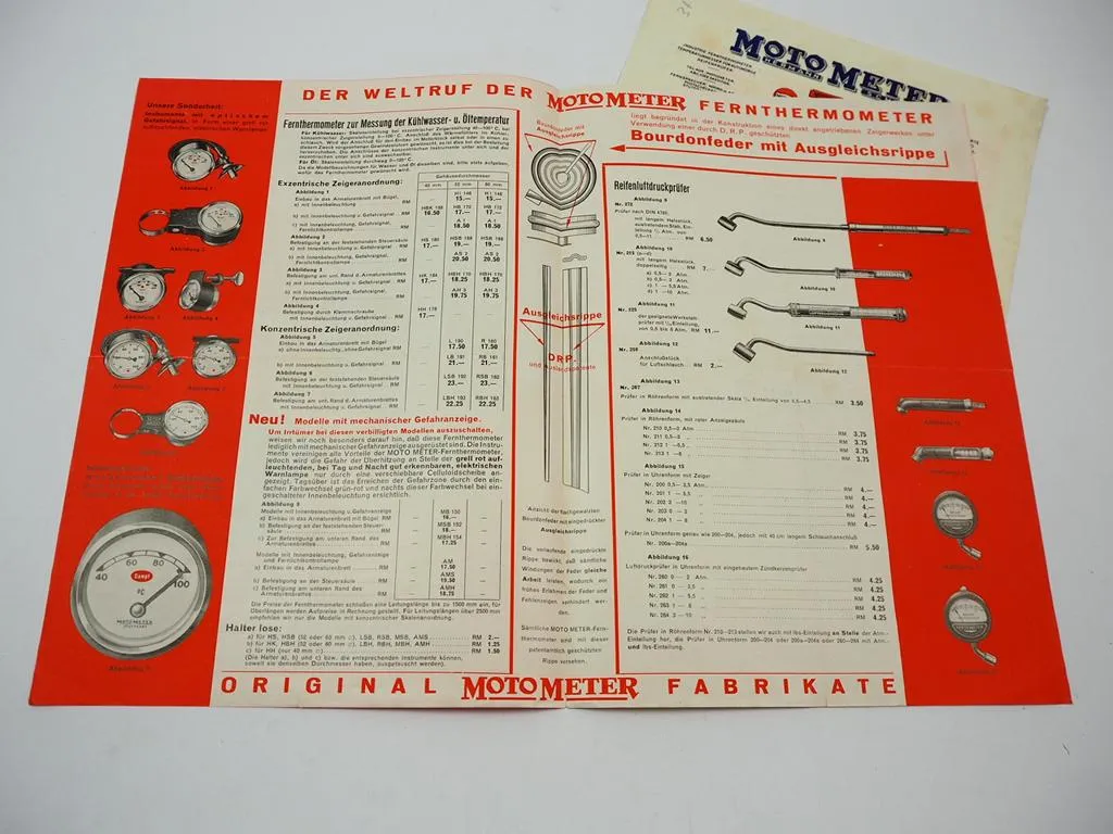 Prospekt Auto MotoMeter H. Schlaich Stuttgart Thermometer 1939