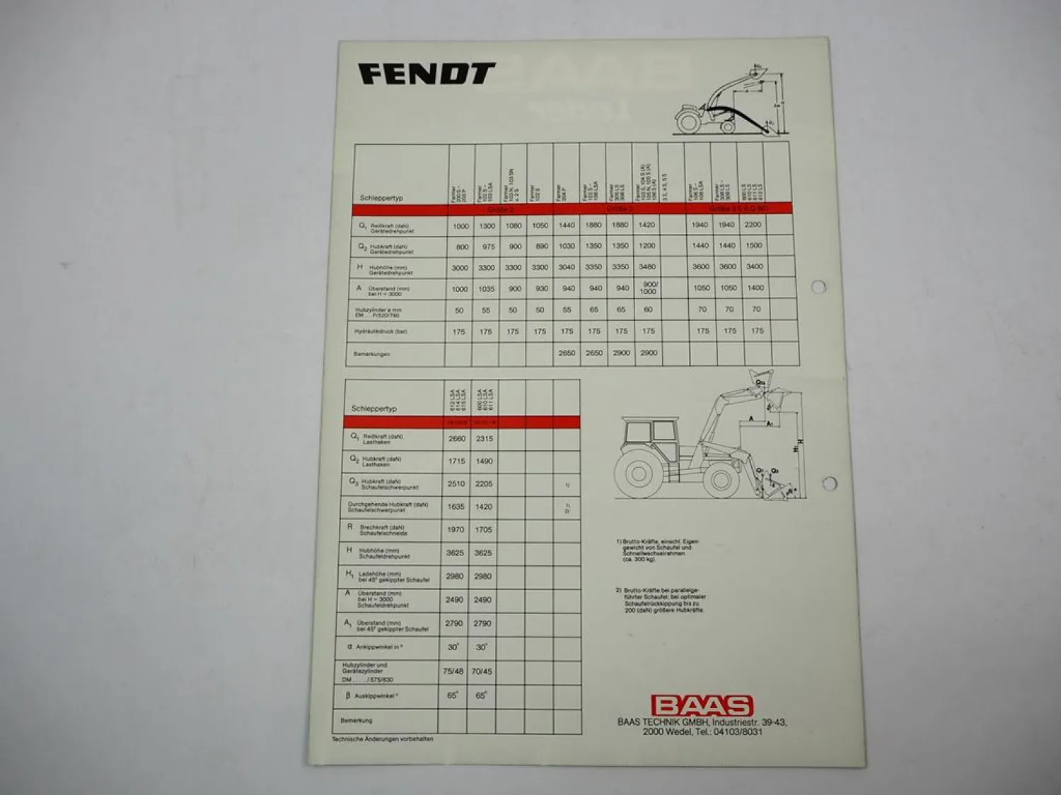 Prospekt Baas Lader Gr 2 3 3S LG80 VG131.1 133W Frontlader für Fendt Farmer 102 - 615 LS LSA