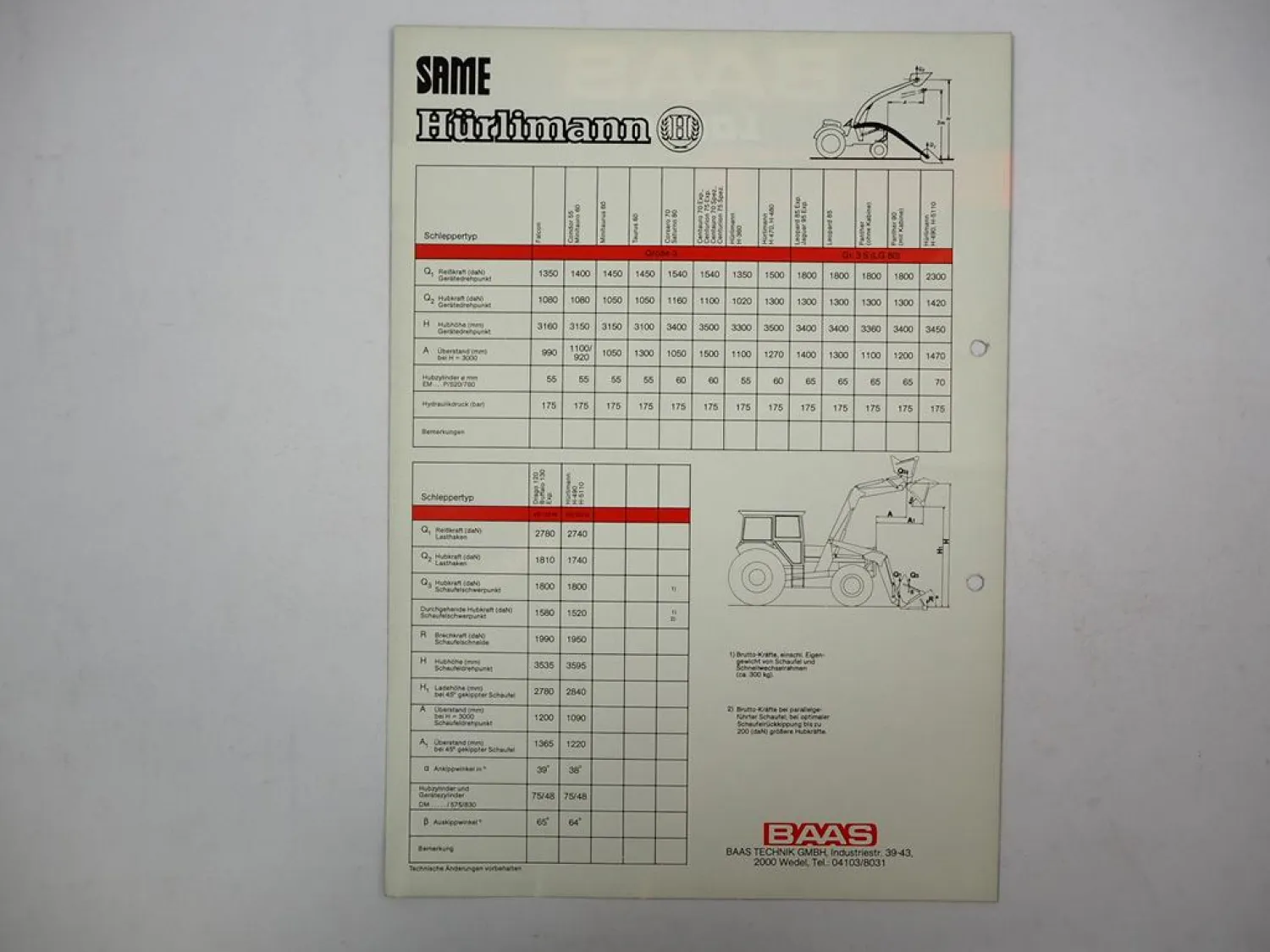 Prospekt Baas Lader Gr 3 3S LG80 VG 133 W Frontlader für Same Hürlimann Traktor