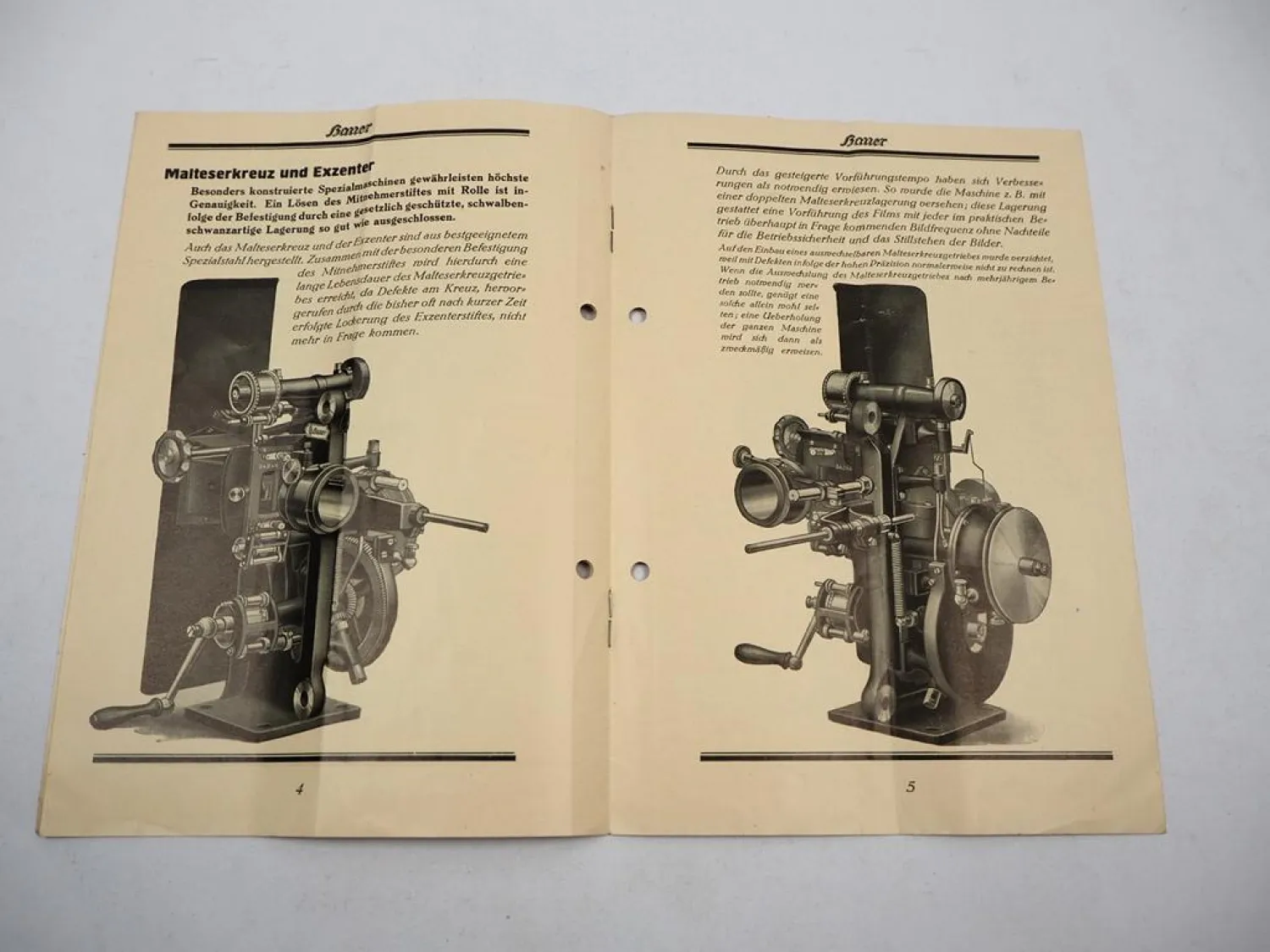 Prospekt Bauer Stahl Projektor M5 Film Kino Theater Maschine Apparat ca. 1930