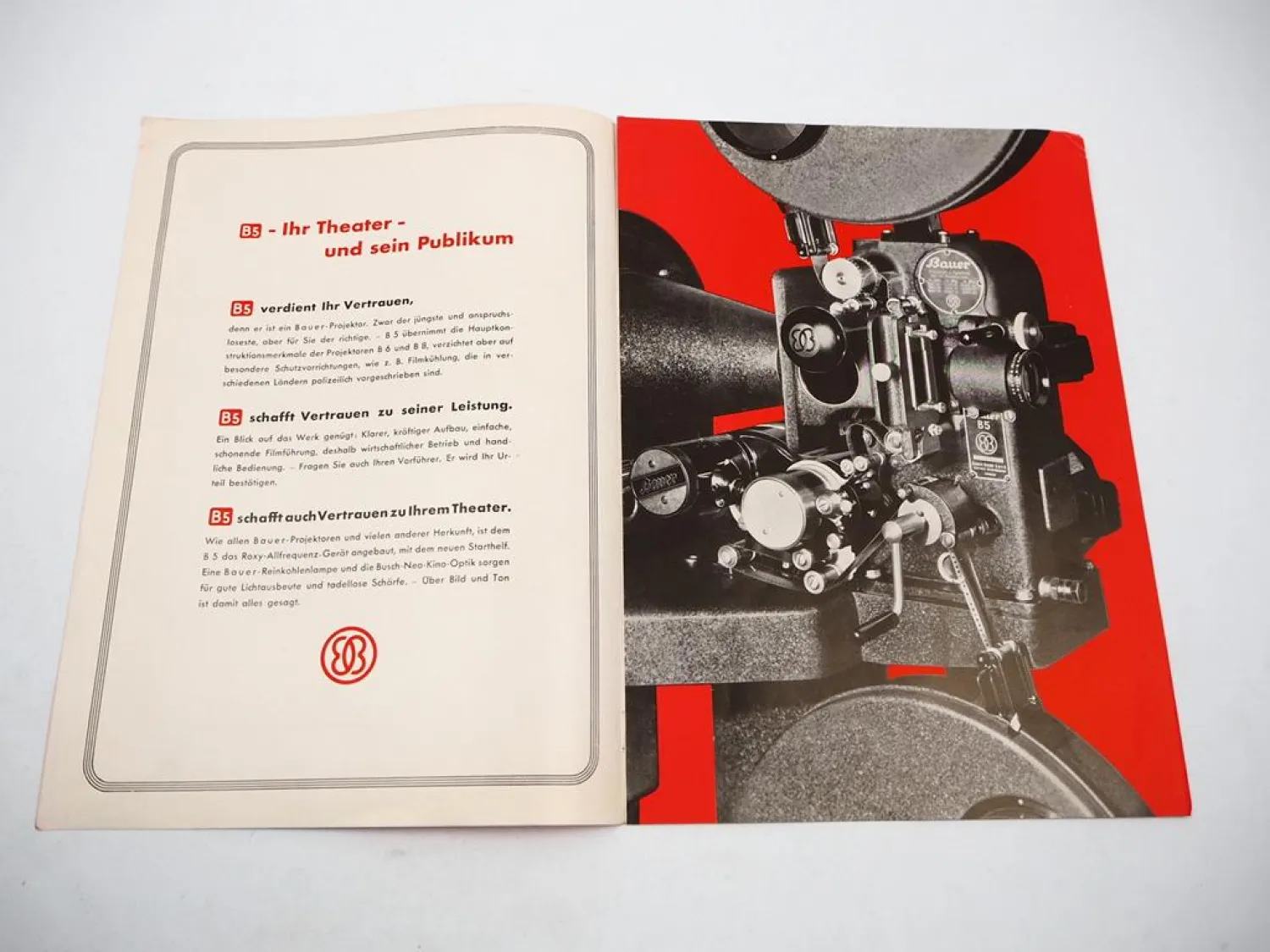 Prospekt Bauer Tonfilm Projektor B5 Film Kino Theater Maschine Apparat 1941