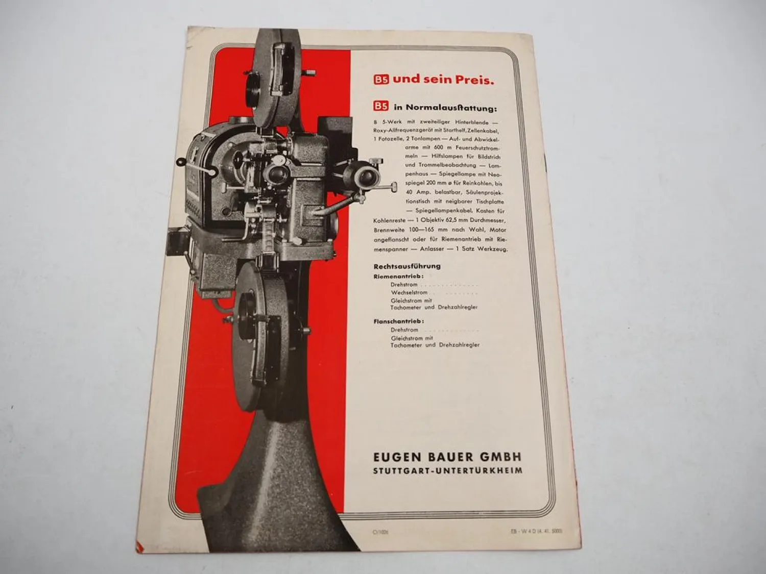 Prospekt Bauer Tonfilm Projektor B5 Film Kino Theater Maschine Apparat 1941