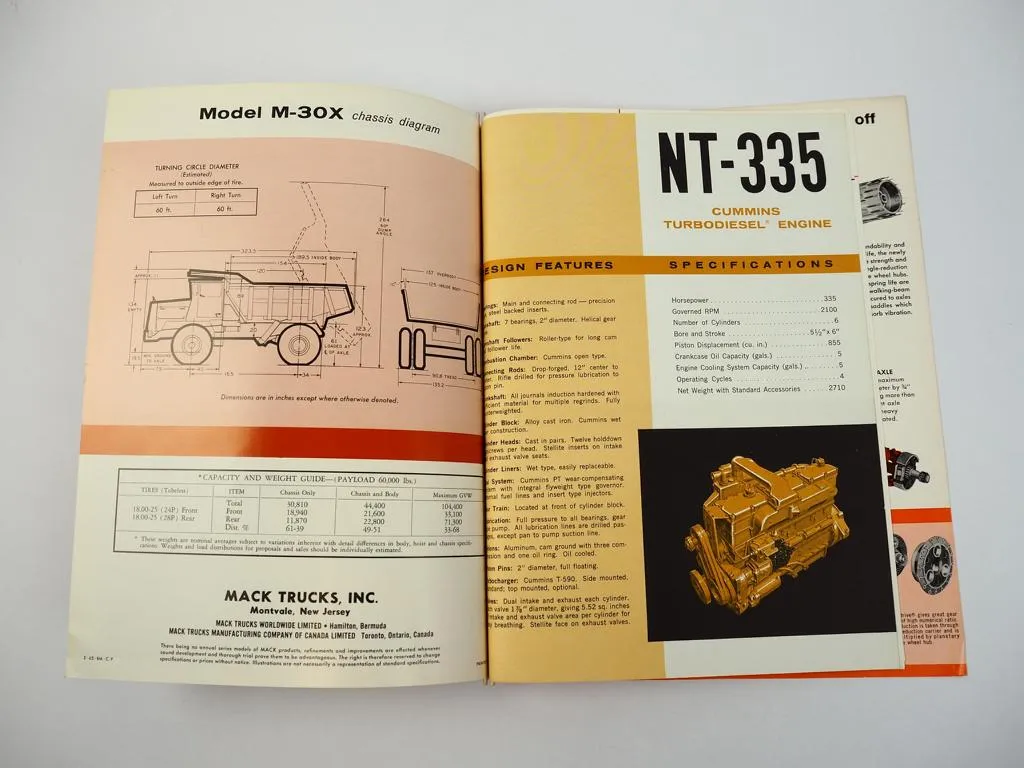 Prospekt Brochure Mack M30X Dumper Truck 1961