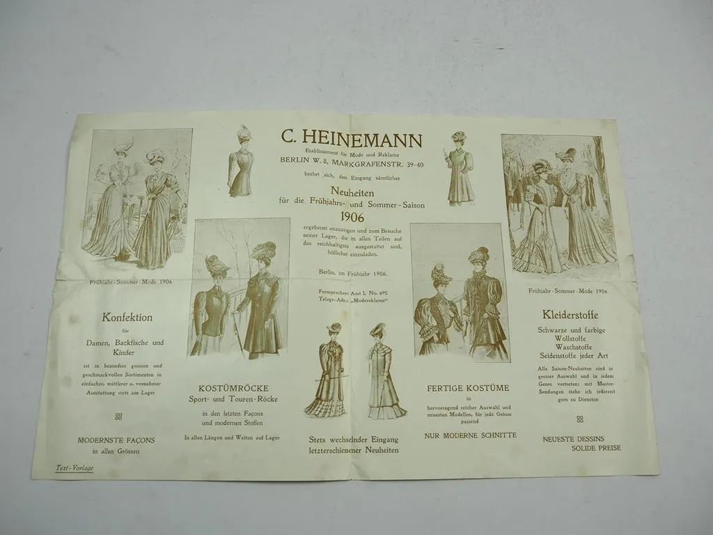 Prospekt C. Heinemann Damen Mode 1906 Berlin Markgrafenstrasse 39