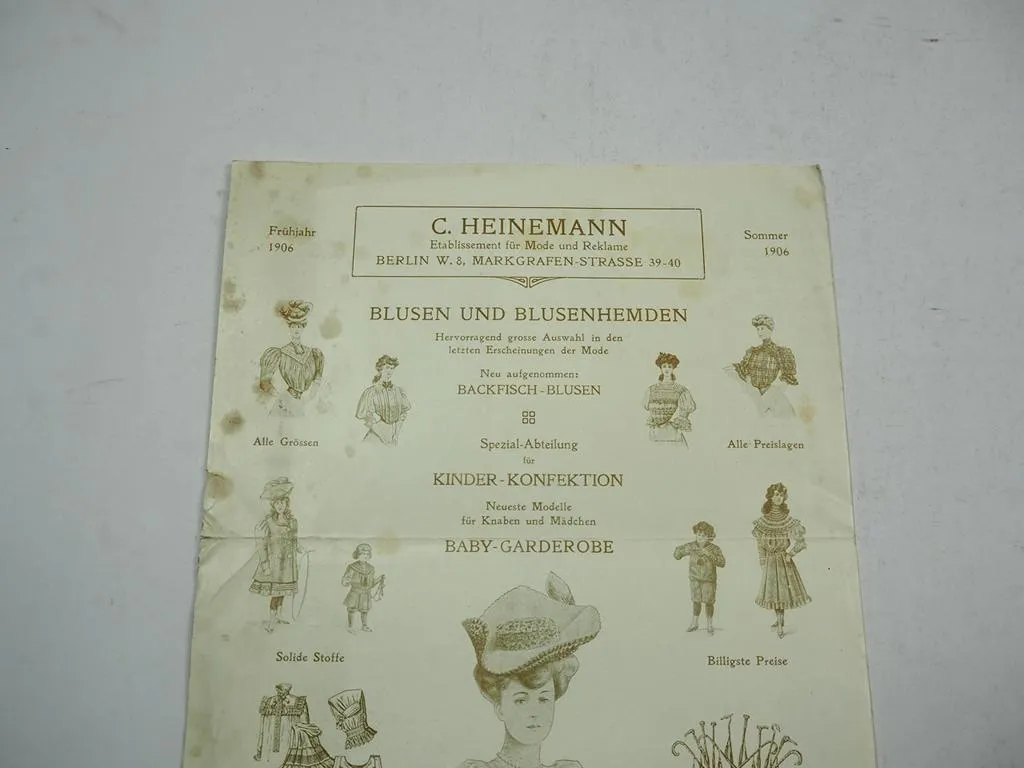 Prospekt C. Heinemann Damen Mode 1906 Berlin Markgrafenstrasse 39