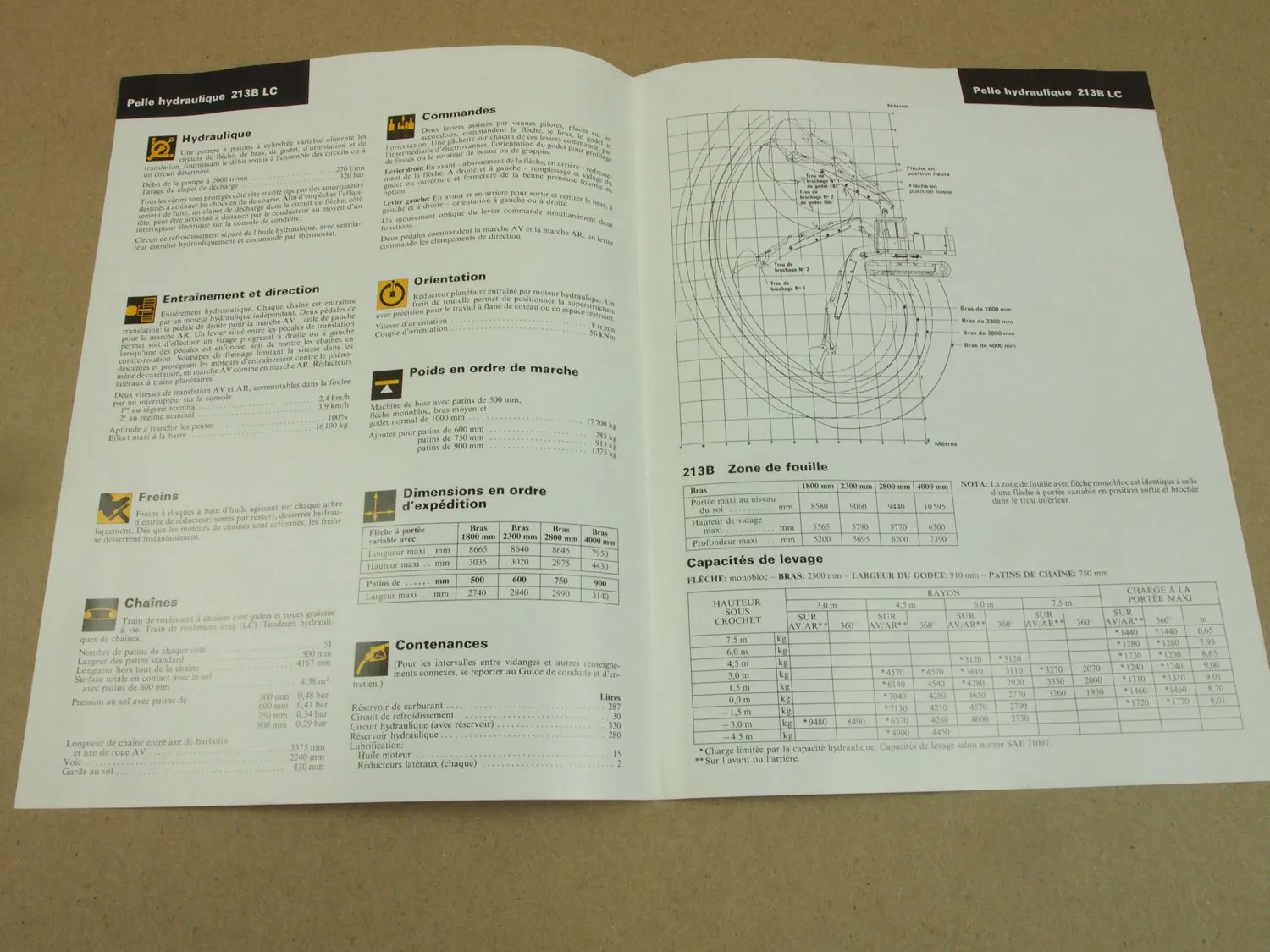 Prospekt CATerpillar 213B LC Pelle hydraulique 4/1988 in französisch