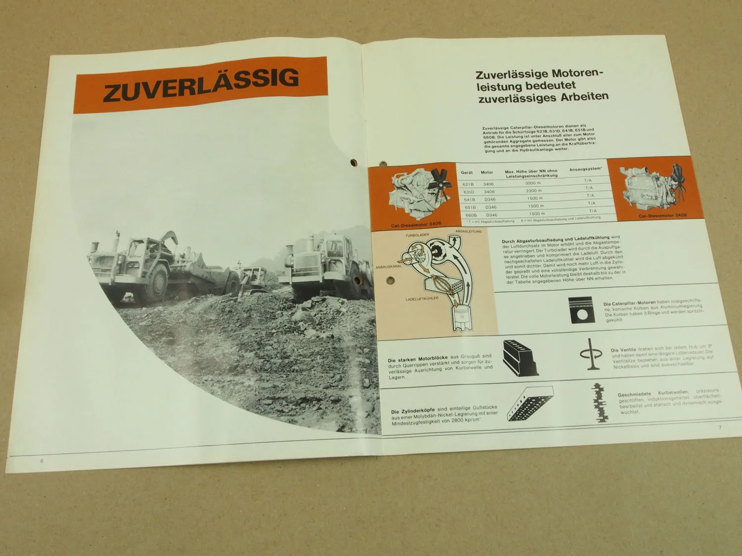 Prospekt Caterpillar 621B 631D 641B 651B 660B Schürfzüge von 1977