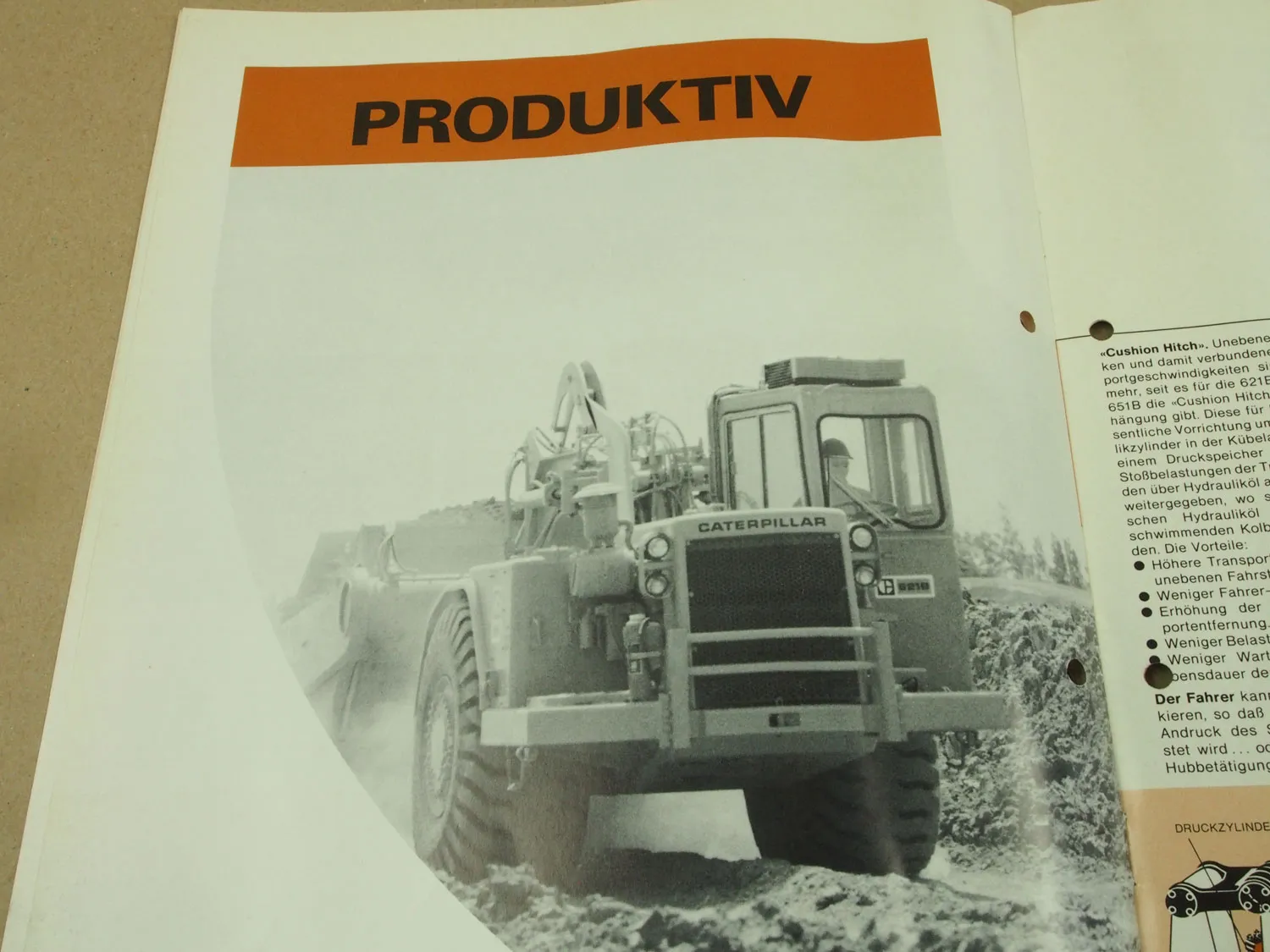 Prospekt Caterpillar 621B 631D 641B 651B 660B Schürfzüge von 1977