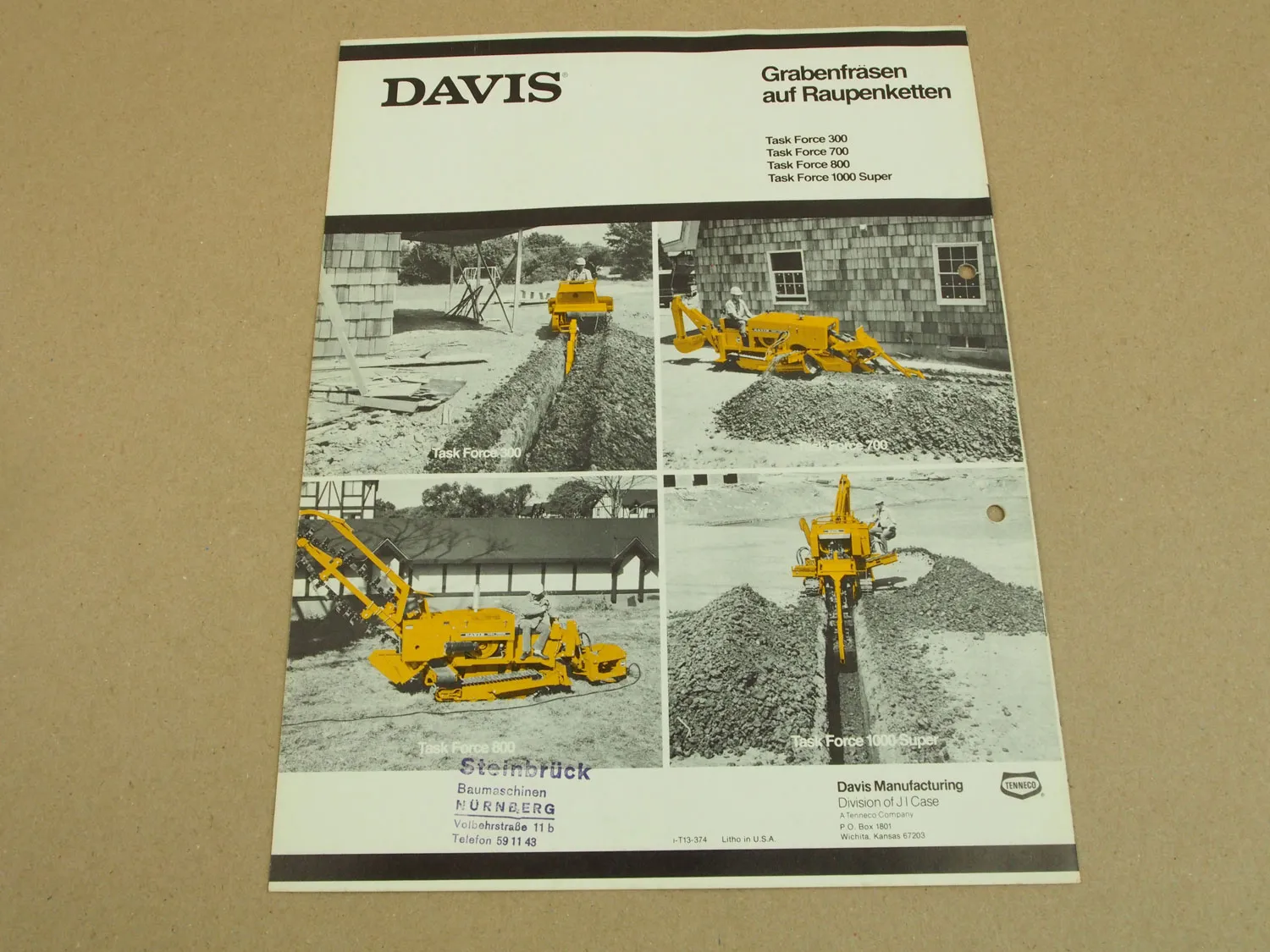 Prospekt Davis Task Force 300 700 800 1000 super Grabenfräse auf Ketten 1974