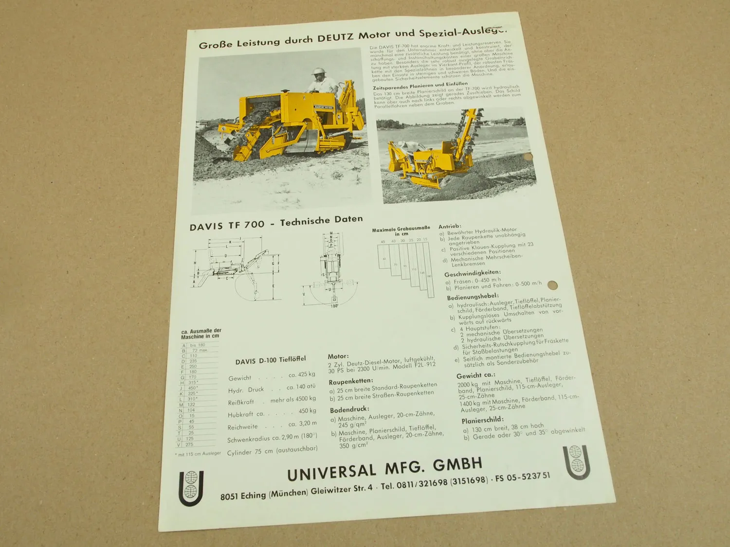 Prospekt Davis TF700 Grabenfräse mit Deutz F2L912