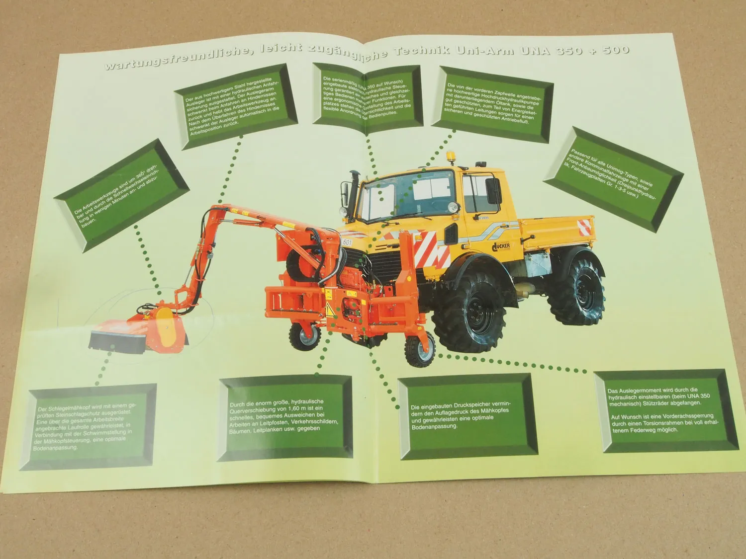 Prospekt Dücker Uni-Arm UNA 350 und 500 für Unimog + Preisangebot 1996