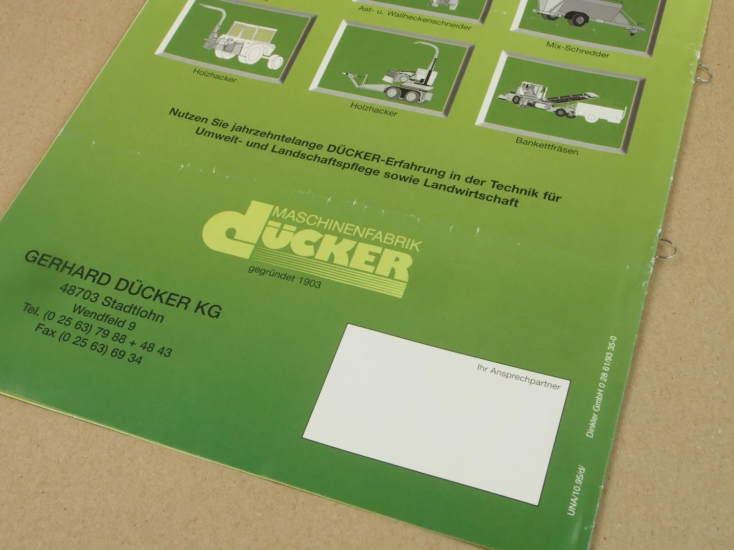 Prospekt Dücker Uni-Arm UNA 350 und 500 für Unimog + Preisangebot 1996