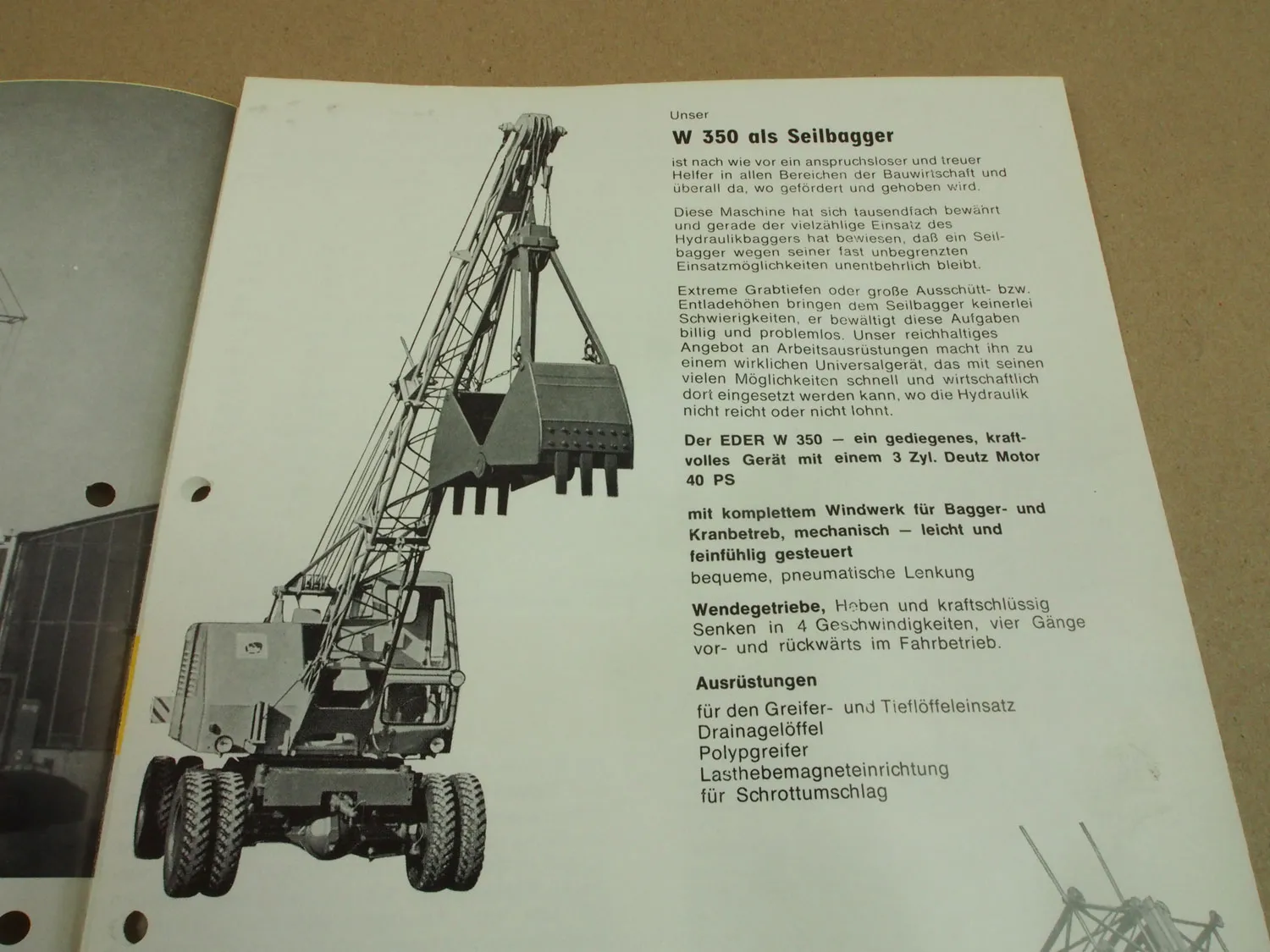 Prospekt Eder W350 Universalgerät für Bagger- und Kraneinsatz