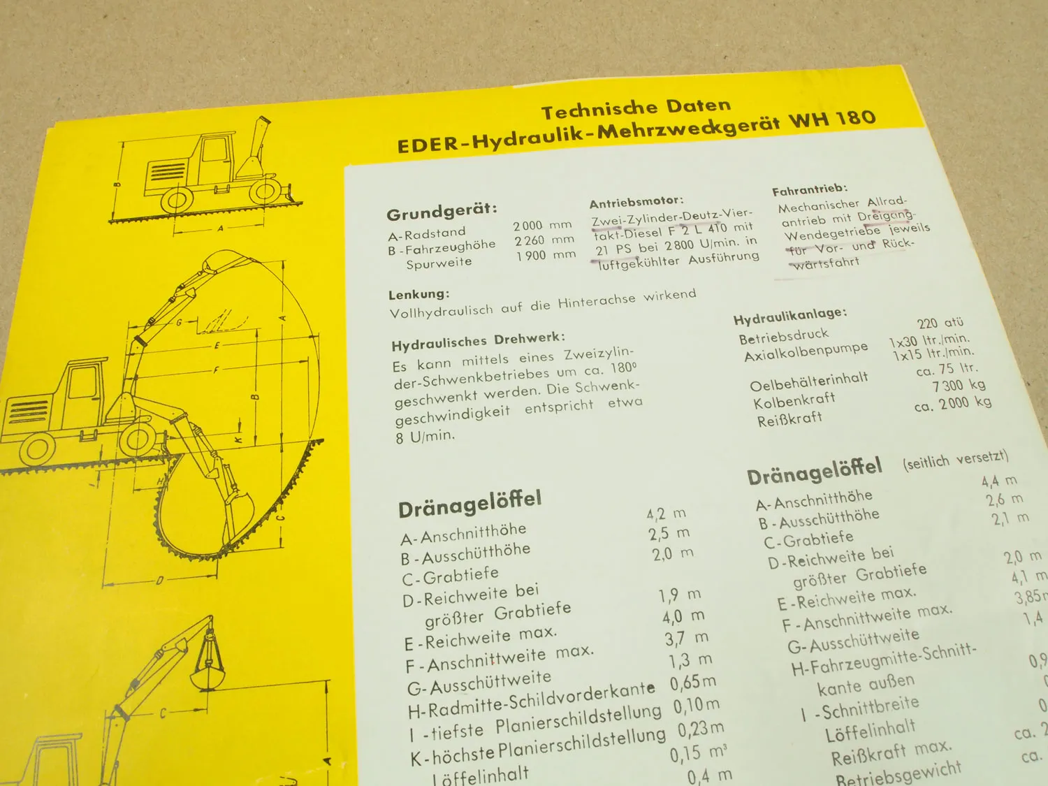 Prospekt Eder WH180 Hydraulik Mehrzweckgerät ca 1969