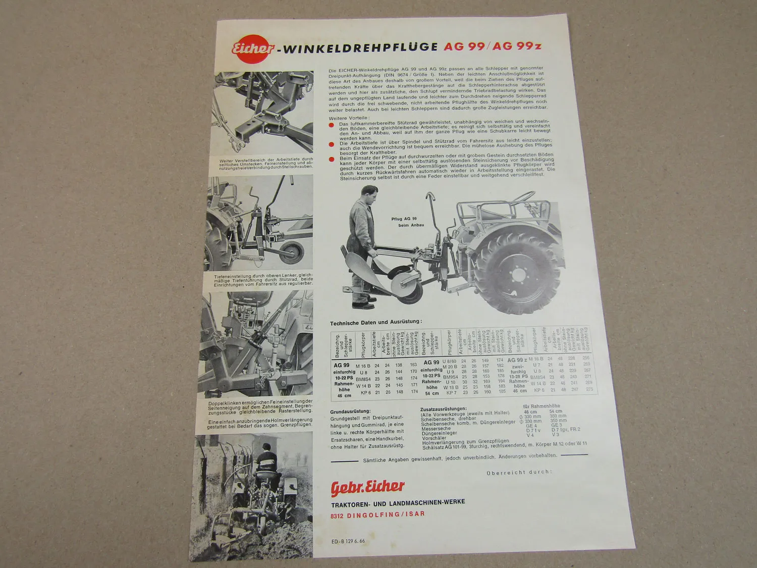 Prospekt Eicher AG 99 z Winkeldrehpflüge für Schlepper mit 3Punkt-Kraftheber 66