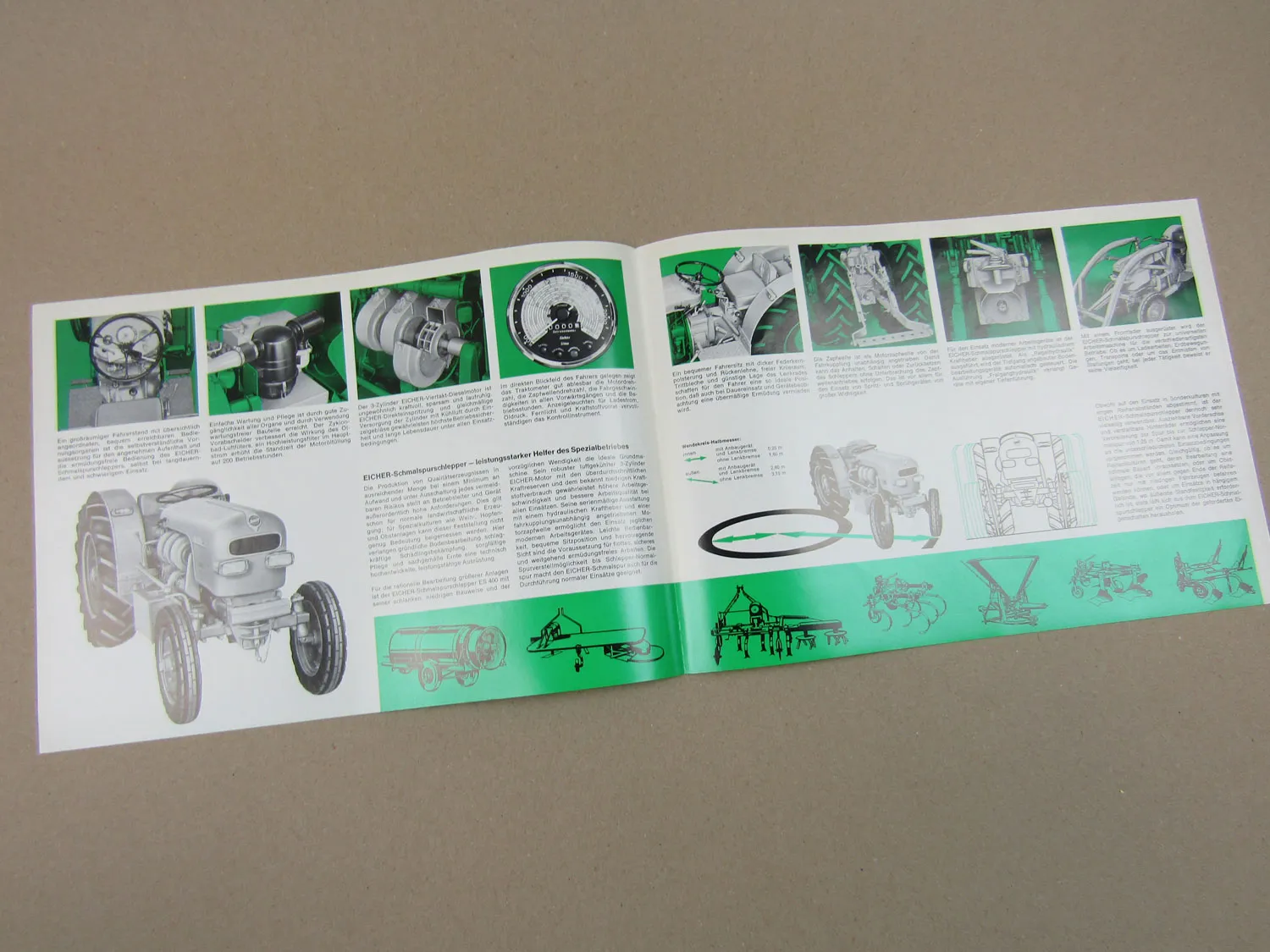 Prospekt Eicher ES 400 mit 40 PS Schmalspurschlepper 1967