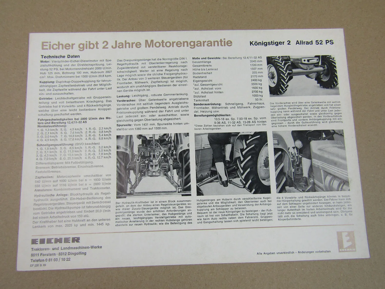 Prospekt Eicher Königstiger 2 Allrad 52 PS von 9/1969