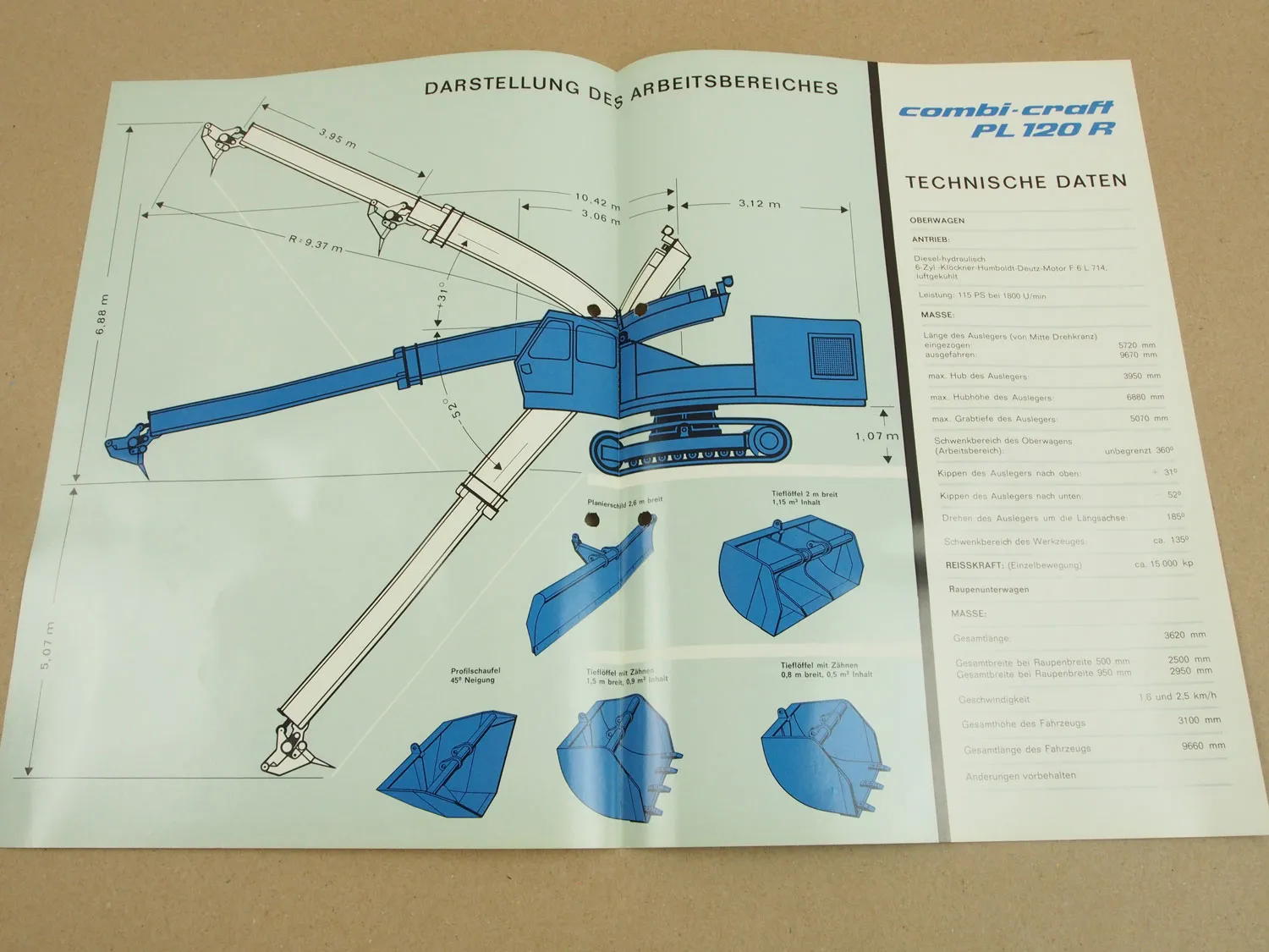 Prospekt EWK Kaiserslautern combi-craft PL120R Planierbagger 70er Jahre