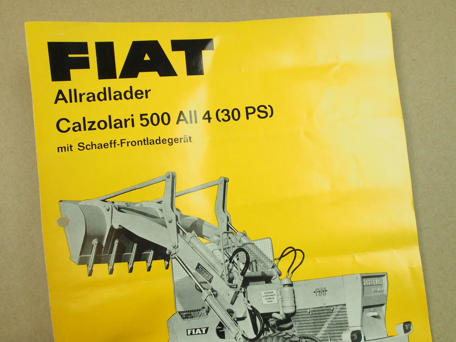 Prospekt Fiat Calzolari 500 All 4 mit 30PS Allradlader Schaeff Frontladegerät